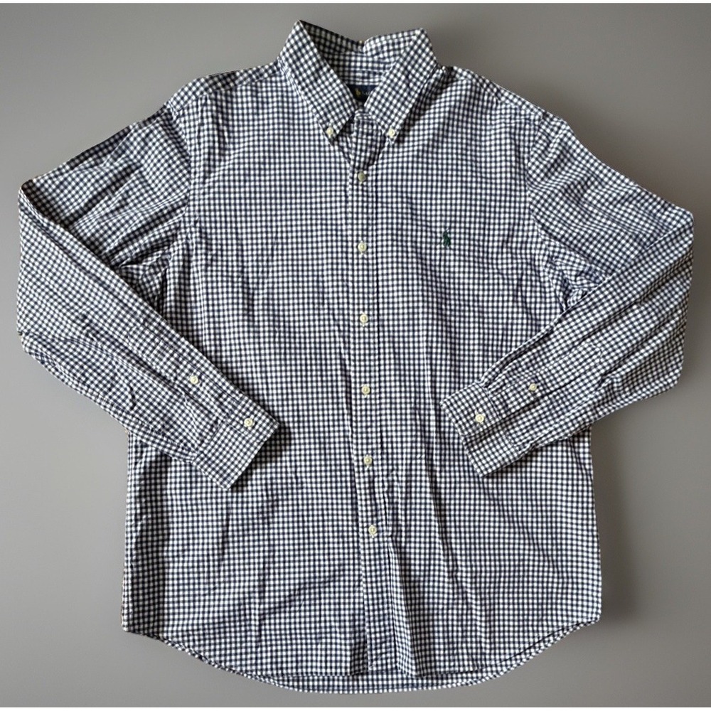 Polo Ralph Lauren Button Down Shirt Blue White Gingham Plaid Pony Logo XL JBHS